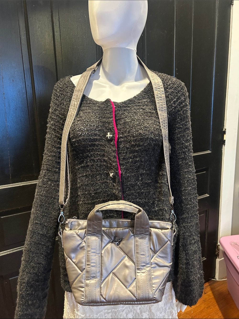 Lug Dary mini Metallic Silver Quilted Crossbody bag